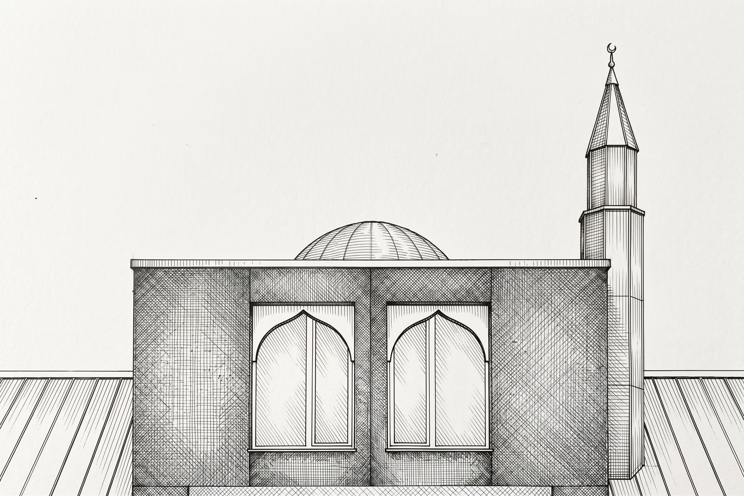 Ink drawing of Fjordlys Mosque